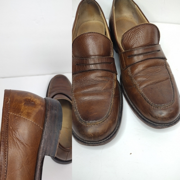 Frye John A. Men's Brown Leather Round Toe Office Slip On Penny Loafers Size 10 - Picture 16 of 16
